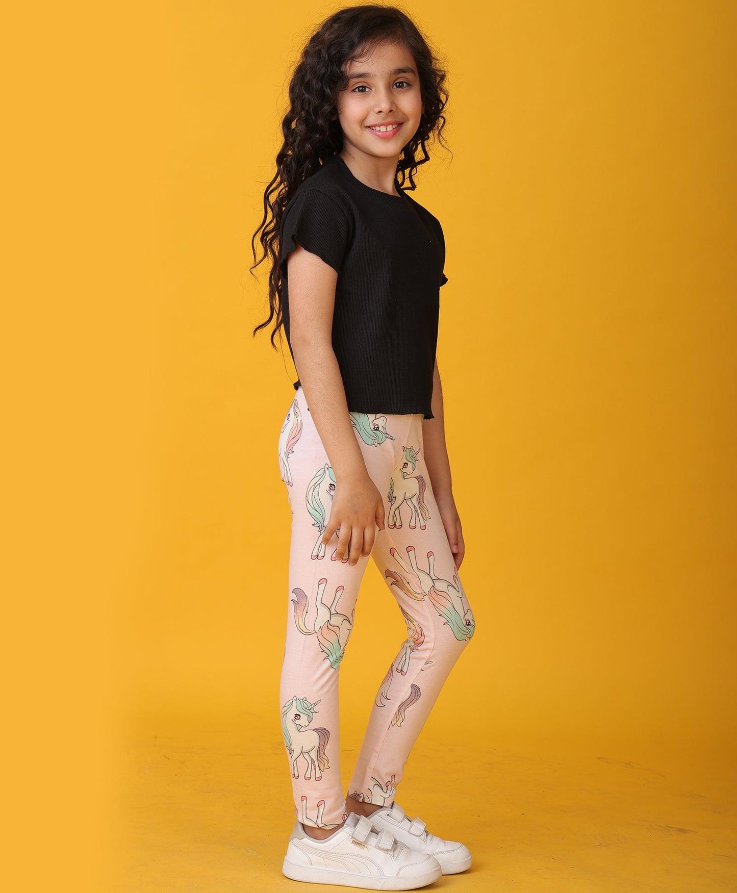 RIBBED BLACK UNICORN STAR LEGGINGS SET - BLACK/PINK