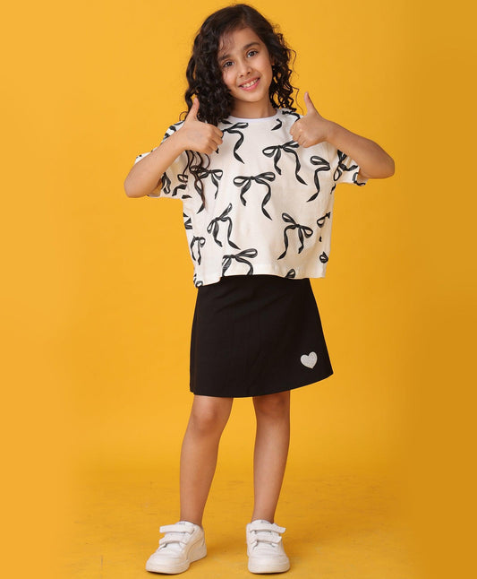 PRETTY BLACK BOW SUMMER BLACK SKIRT SET - WHITE/BLACK