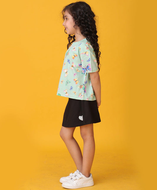 BUTTERFLY SUMMER BLACK SKIRT SET - GREEN/BLACK