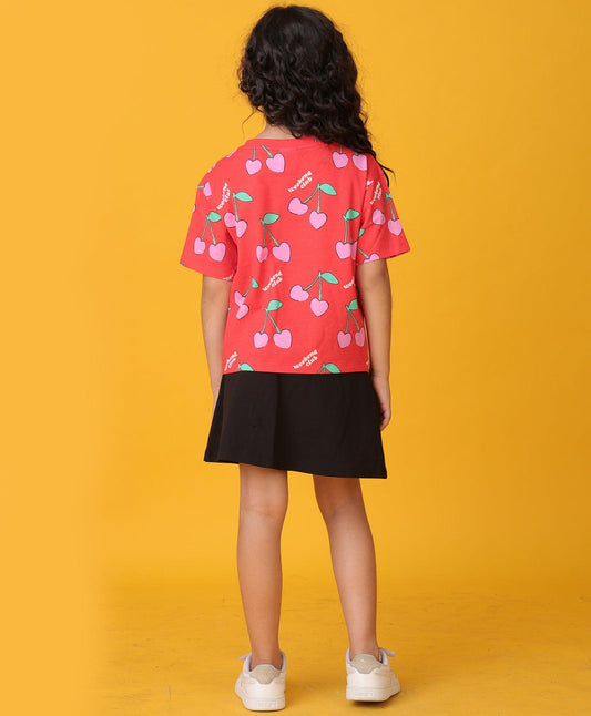 CHERRY RED SUMMER BLACK SKIRT SET - RED/BLACK