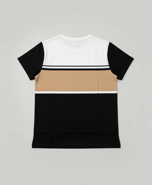 WHITE BEIGE BLACK STRIPED BOYS SHORT SLEEVES T-SHIRT - MULTI