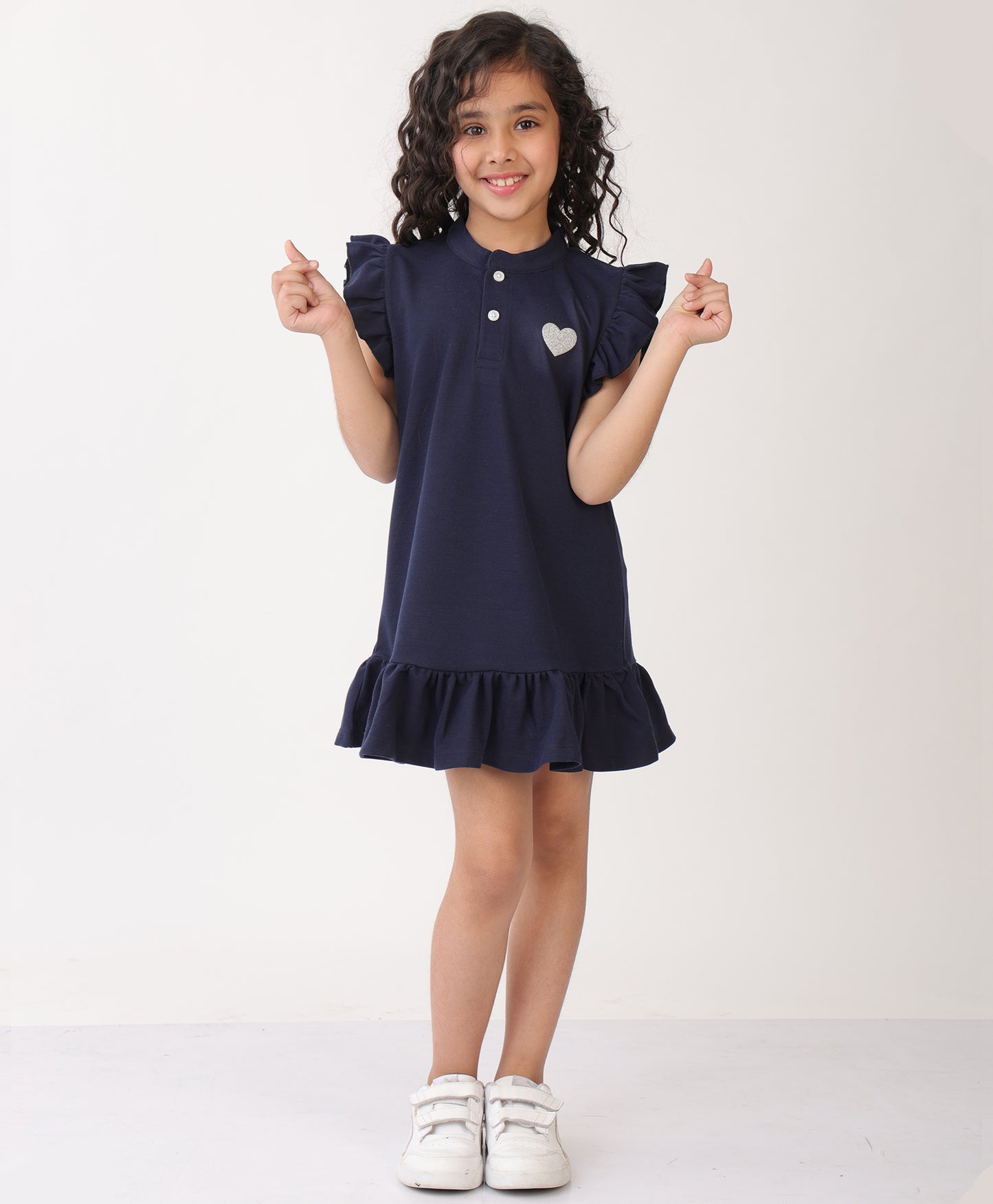 SUMMER NAVY SILVER HEART SUMMER DRESS - NAVY