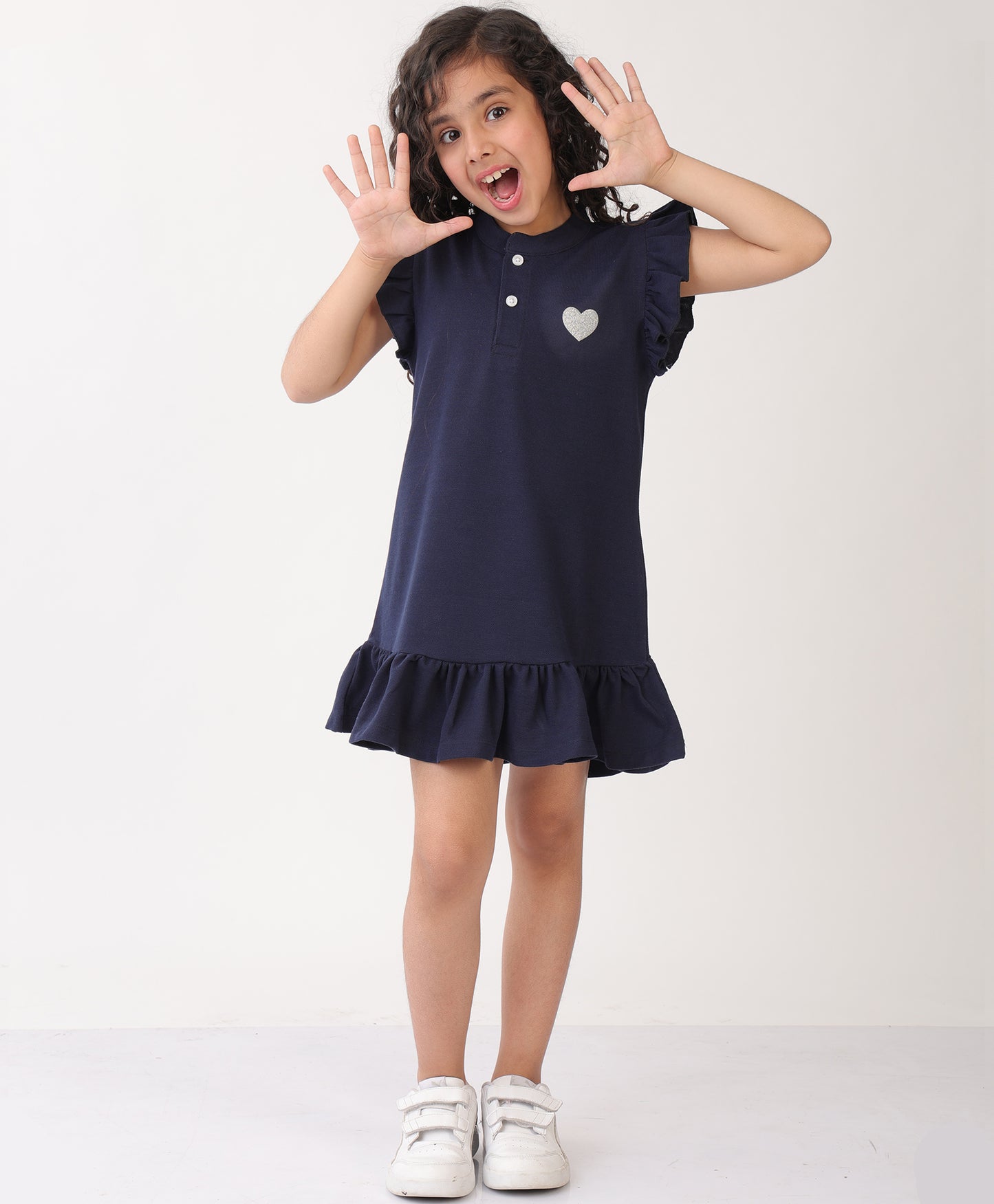 SUMMER NAVY SILVER HEART SUMMER DRESS - NAVY
