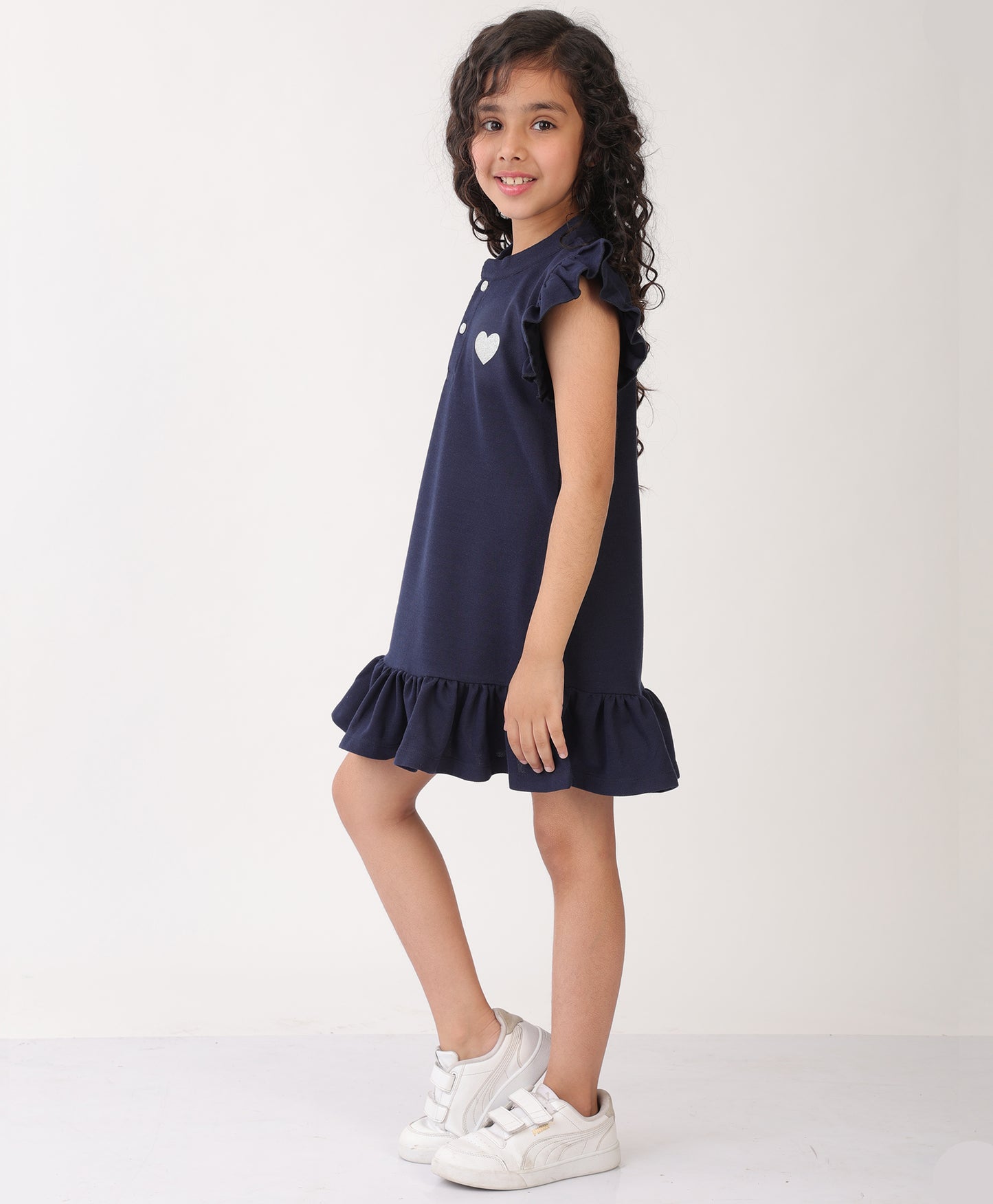 SUMMER NAVY SILVER HEART SUMMER DRESS - NAVY