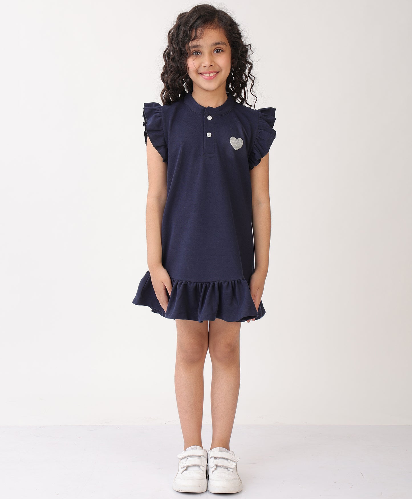 SUMMER NAVY SILVER HEART SUMMER DRESS - NAVY