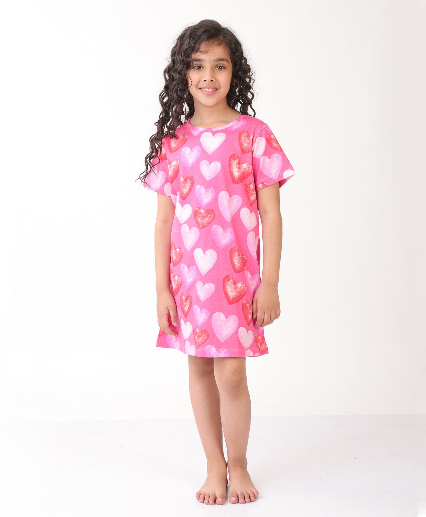 SUMMER PRETTY PINK HEART NIGHT DRESS - PINK