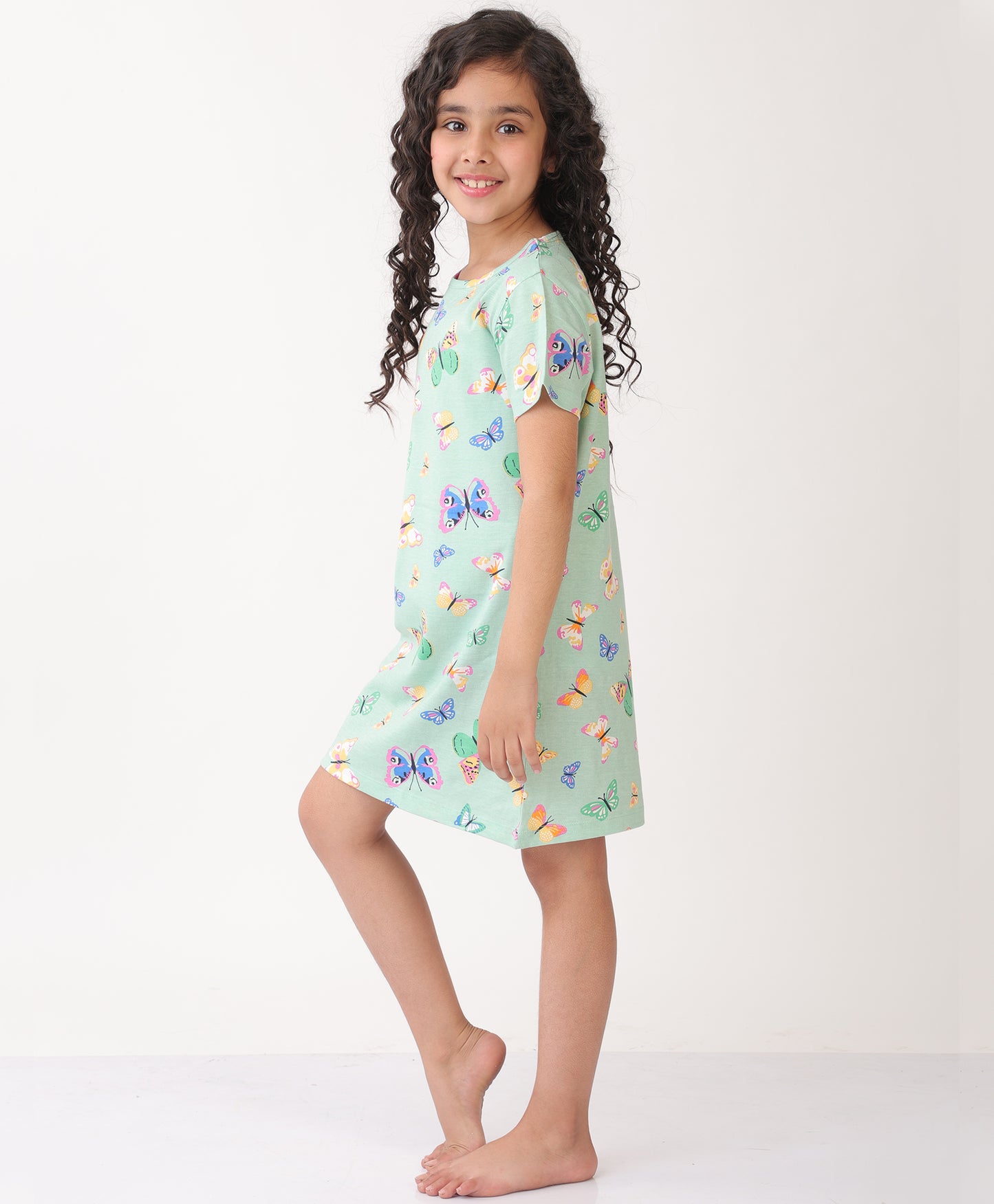 SUMMER BUTTERFLY GREEN NIGHT DRESS - GREEN