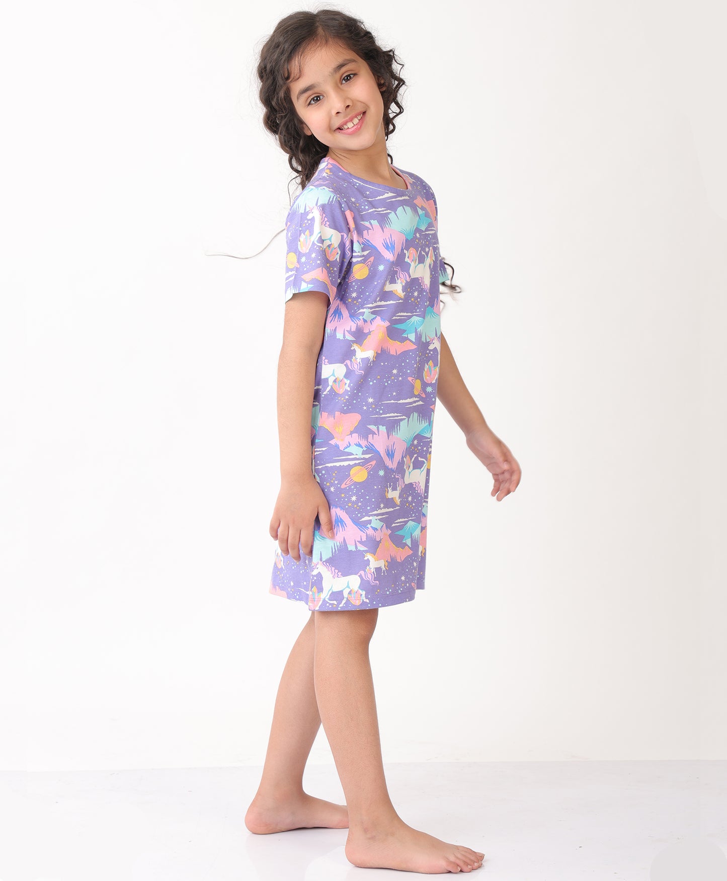 SUMMER UNICORN PLANET FUN NIGHT DRESS - PURPLE