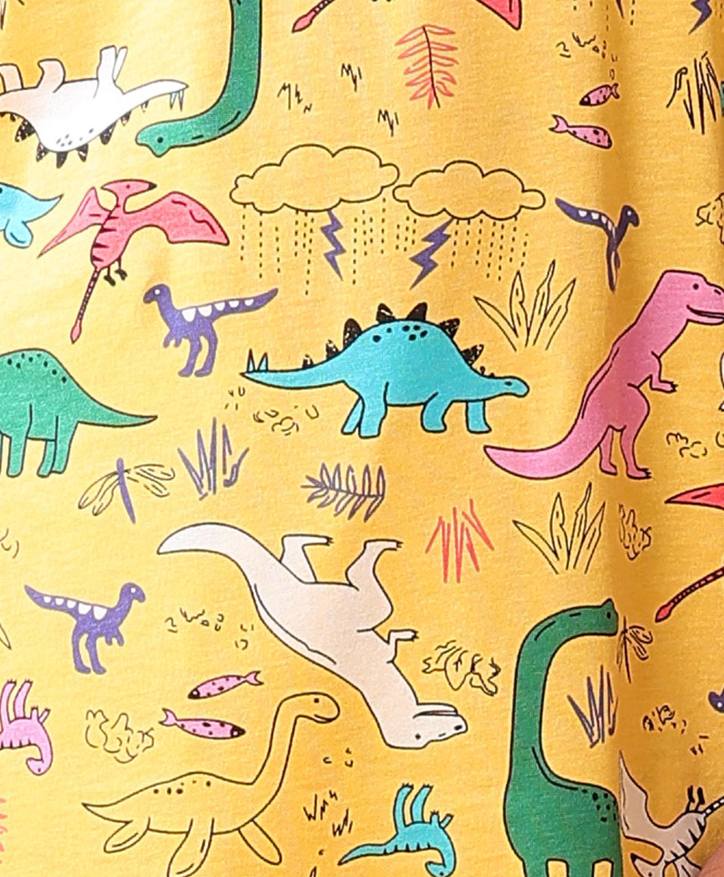 RAINING DINOSAUR SHORT SLEEVE PYJAMA SET - YELLOW
