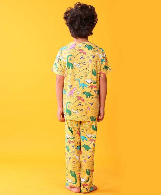 RAINING DINOSAUR SHORT SLEEVE PYJAMA SET - YELLOW