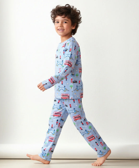 LONDON PARIS LONG SLEEVE PYJAMA SET - SKY