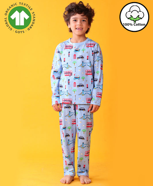 LONDON PARIS LONG SLEEVE PYJAMA SET - SKY