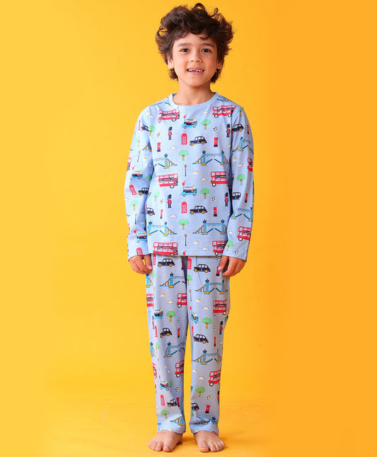 LONDON PARIS LONG SLEEVE PYJAMA SET - SKY