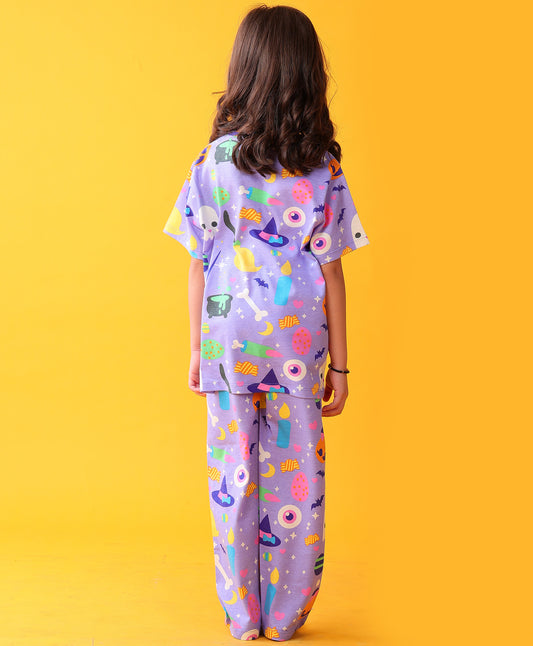 HALLOWEEN GIRLS SHORT SLEEVE PYJAMA SET - PURPLE