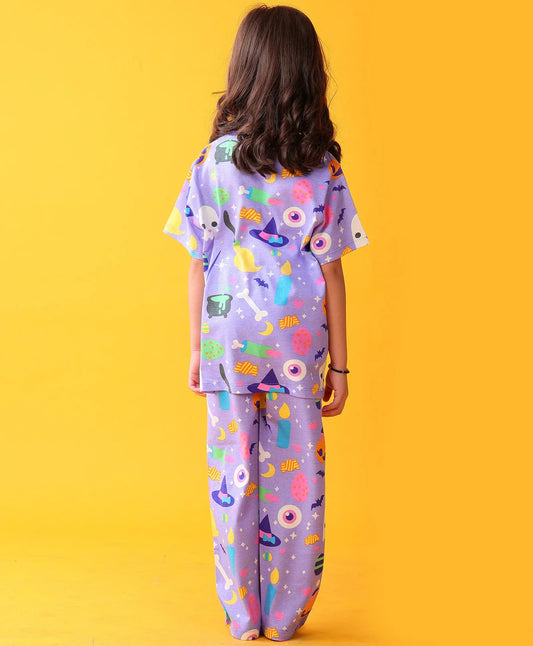 HALLOWEEN GIRLS SHORT SLEEVE PYJAMA SET - PURPLE