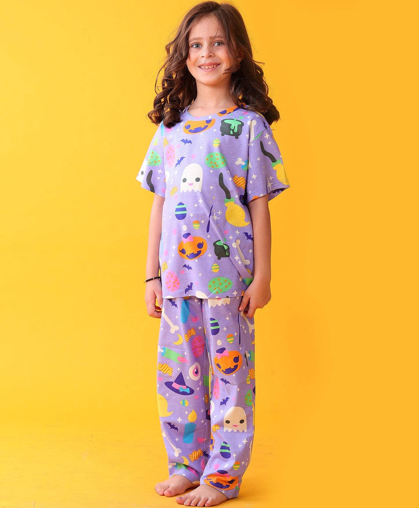 HALLOWEEN GIRLS SHORT SLEEVE PYJAMA SET - PURPLE