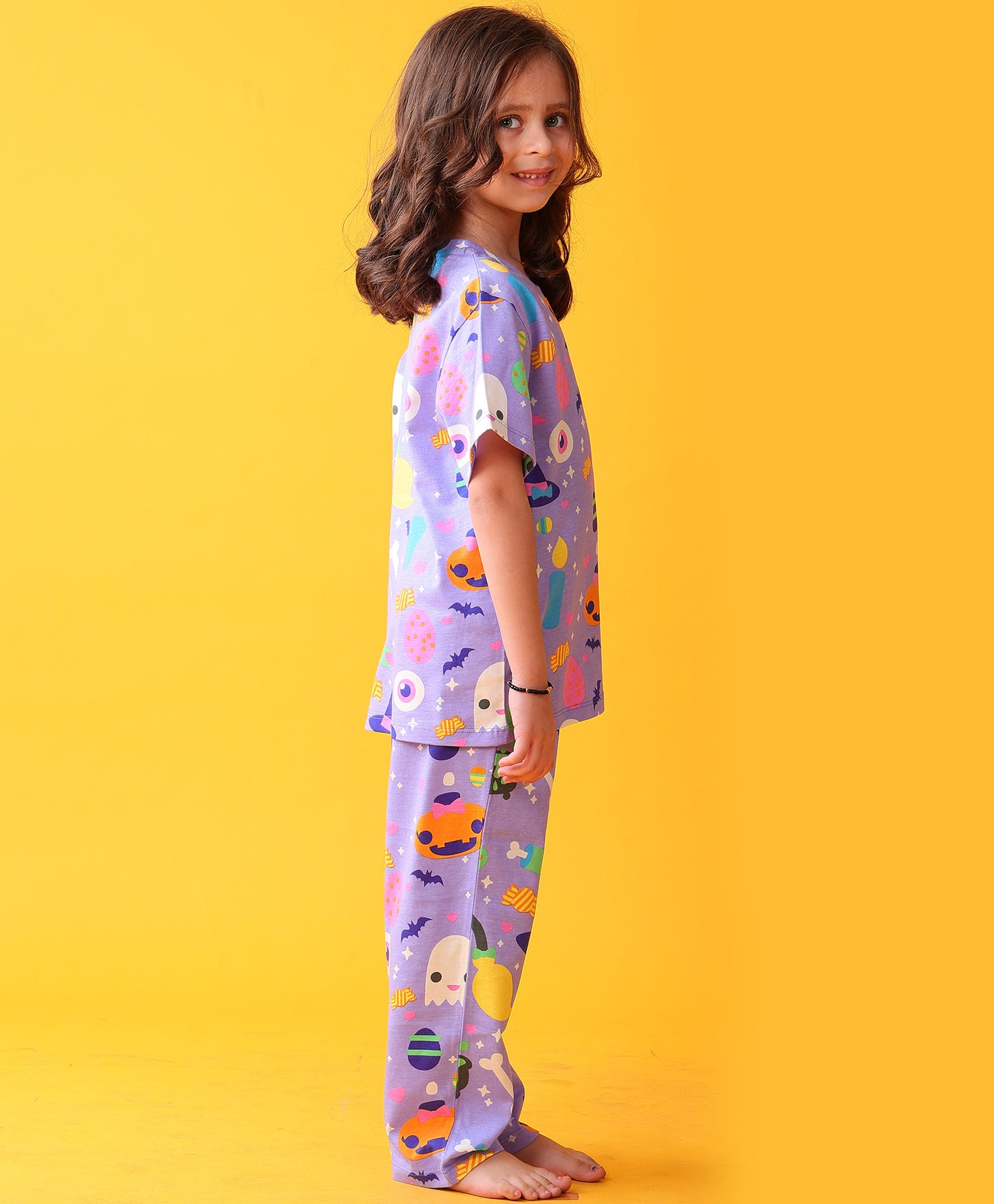 HALLOWEEN GIRLS SHORT SLEEVE PYJAMA SET - PURPLE