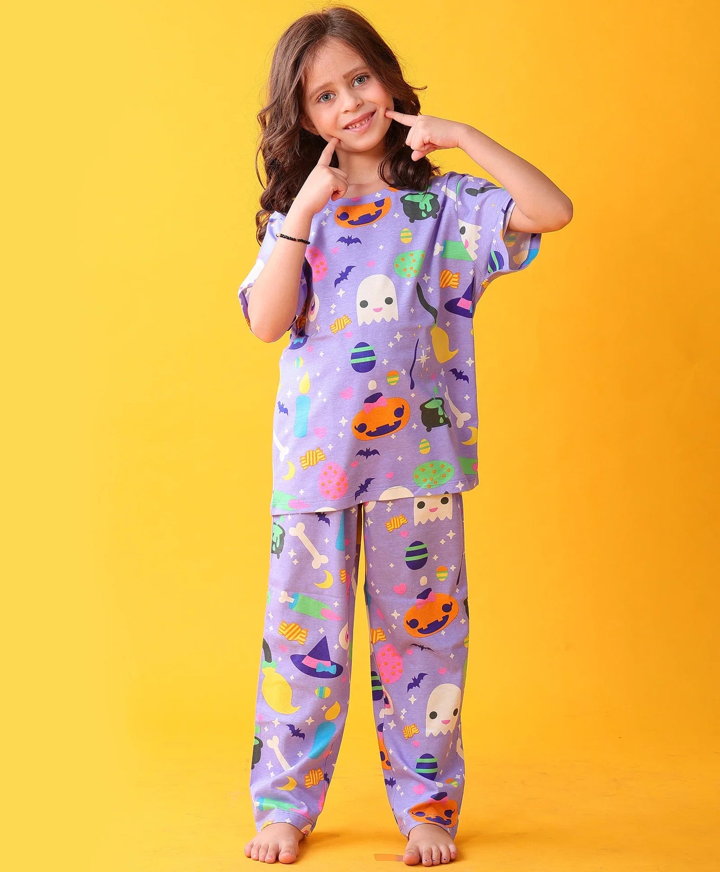 HALLOWEEN GIRLS SHORT SLEEVE PYJAMA SET - PURPLE