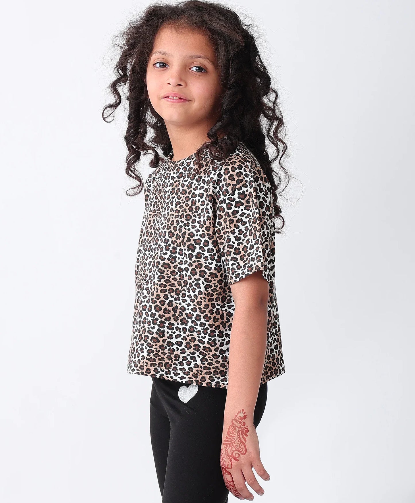 LEOPARD BLACK SHORT SLEEVE T-SHIRT - BLACK