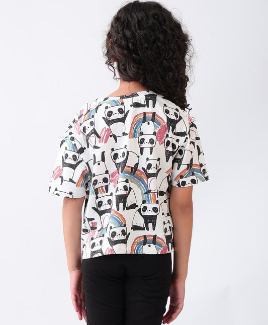 PANDA SHORT SLEEVE GIRLS T-SHIRT - OFF WHITE