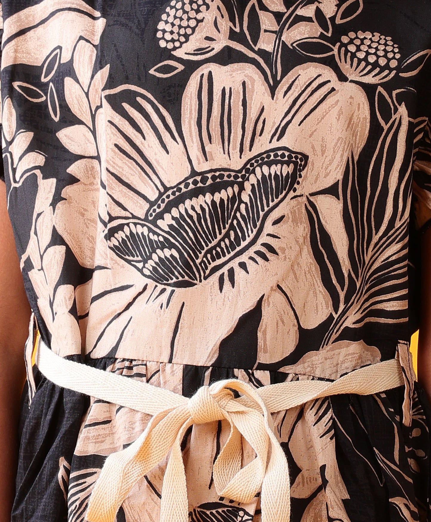 BLACK FLORAL SUMMER PURE COTTON PARTY DRESS - BLACK