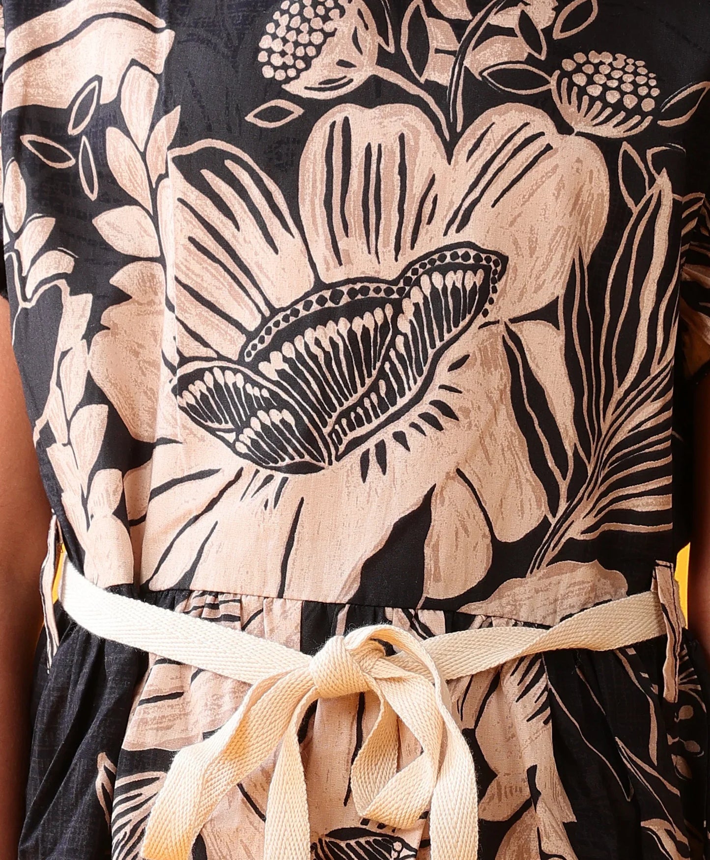 BLACK FLORAL SUMMER PURE COTTON PARTY DRESS - BLACK