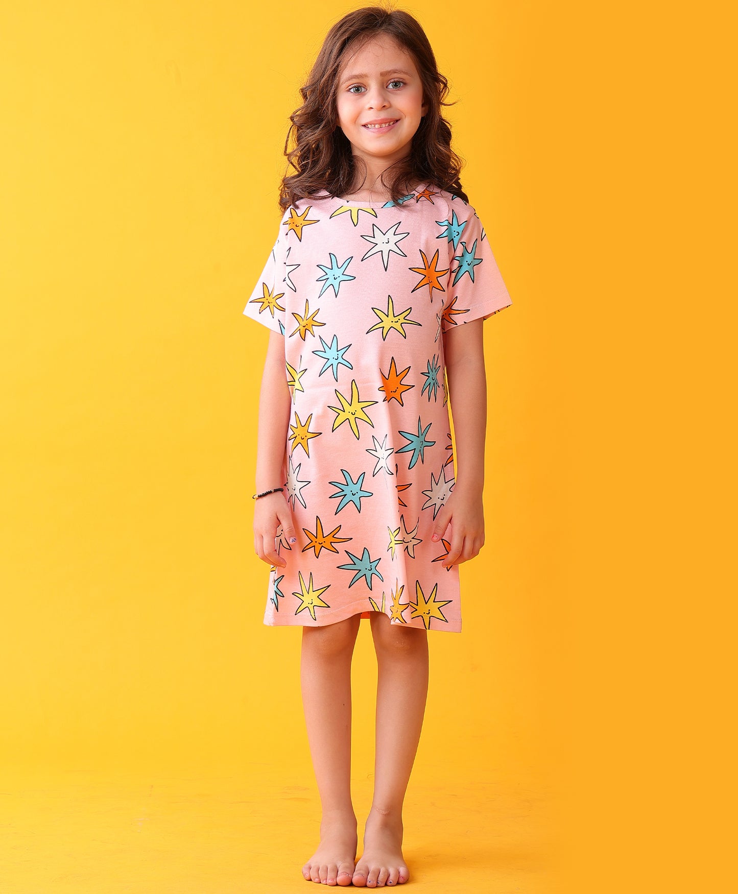 SMILING STAR GIRLS NIGHT DRESS - PINK