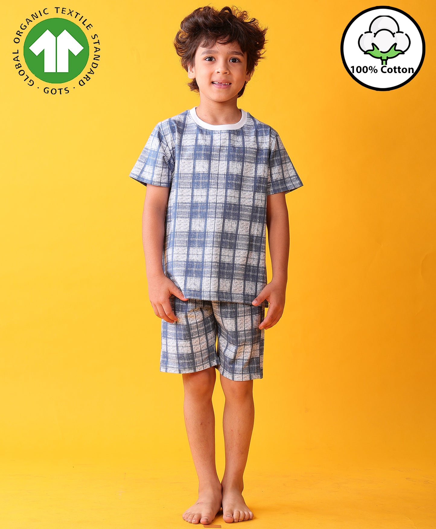 CHECK BLUE SLEEPWEAR SHORTS SET - BLUE