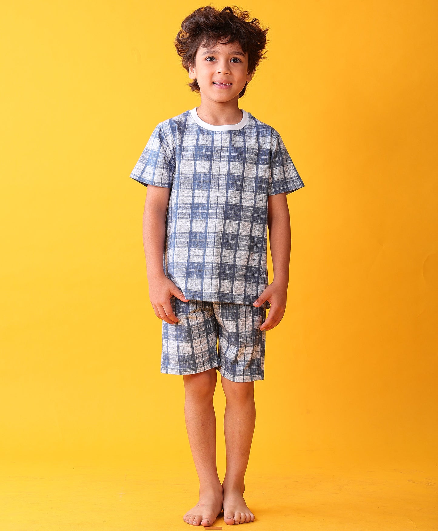CHECK BLUE SLEEPWEAR SHORTS SET - BLUE