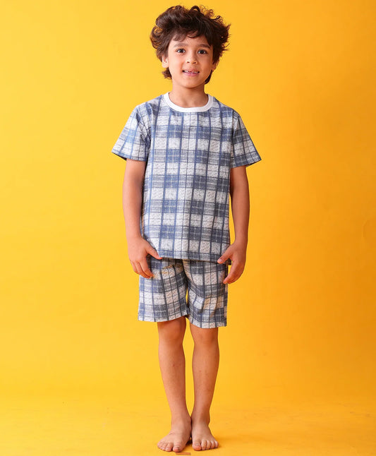 CHECK BLUE SLEEPWEAR SHORTS SET - BLUE