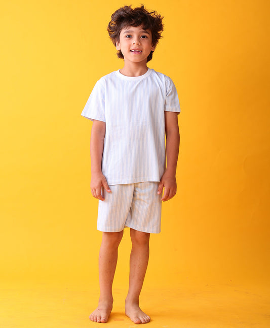 STRIPED BLUE SLEEPWEAR SHORTS SET - BLUE