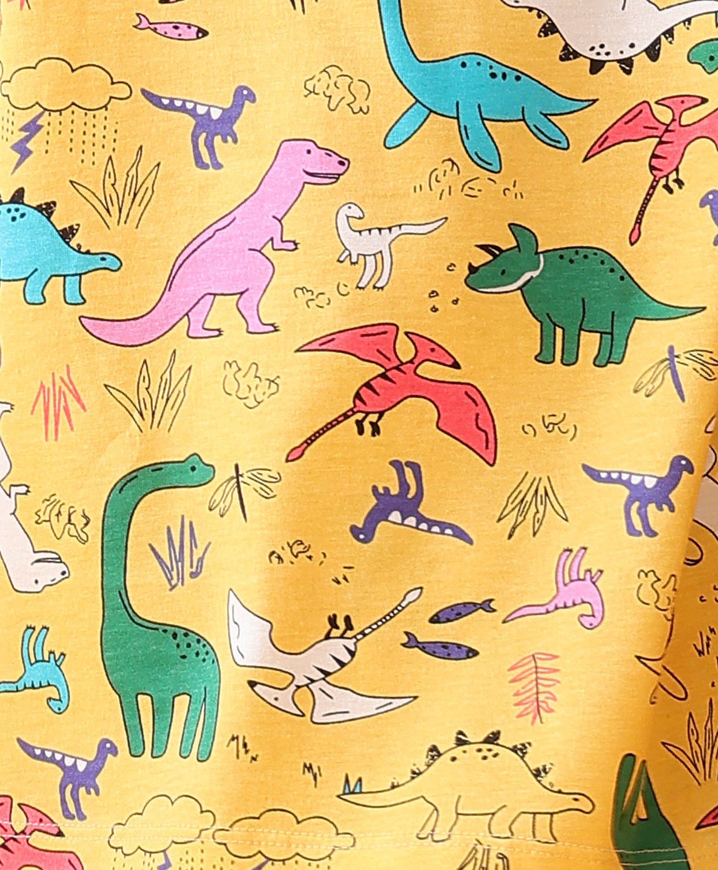 RAINING DINOSAUR PLAYTIME SLEEPWEAR SHORTS SET - YELLOW