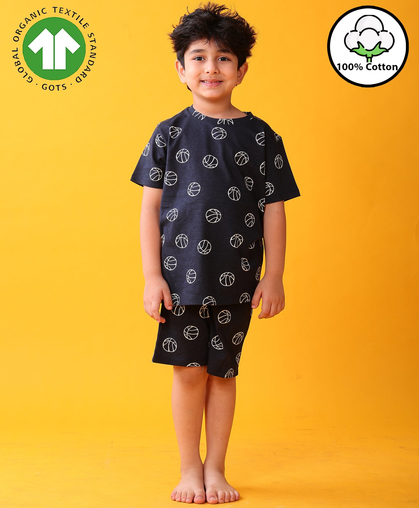 BASKETBALL BOYS SLEEPWEAR SHORTS SET - BLACK