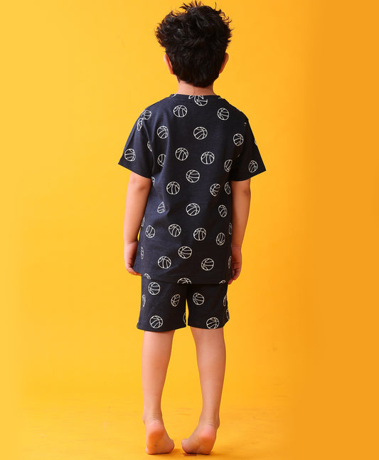 BASKETBALL BOYS SLEEPWEAR SHORTS SET - BLACK