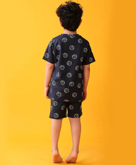 BASKETBALL BOYS SLEEPWEAR SHORTS SET - BLACK