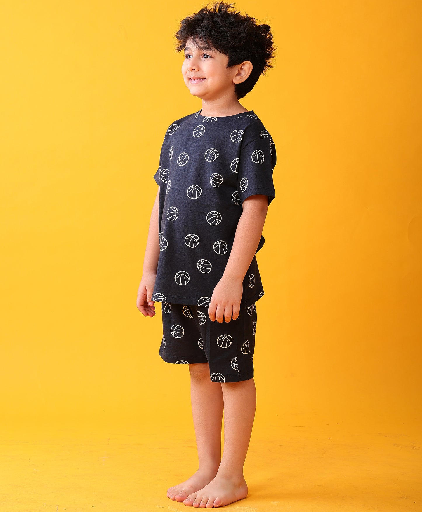 BASKETBALL BOYS SLEEPWEAR SHORTS SET - BLACK