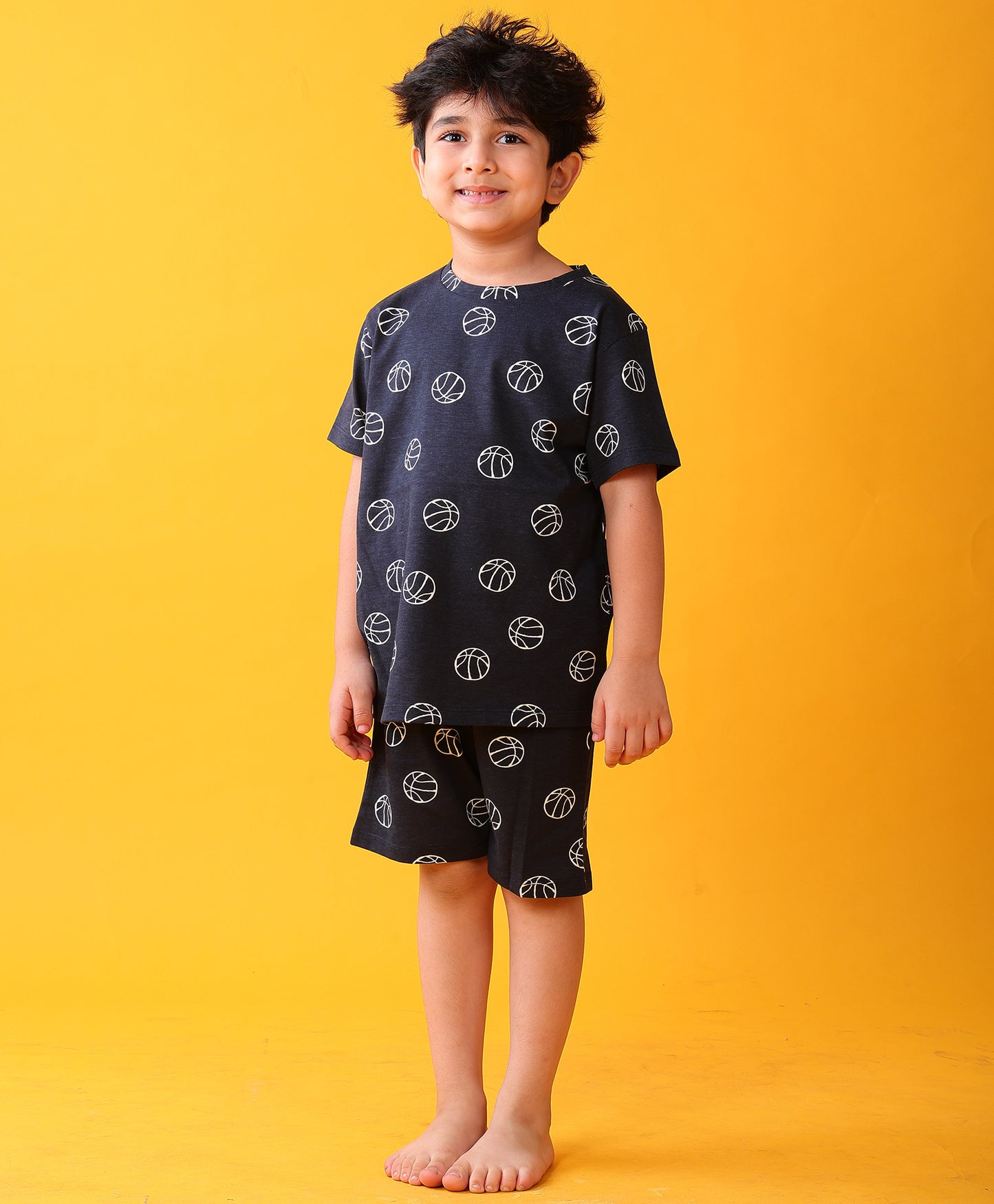 BASKETBALL BOYS SLEEPWEAR SHORTS SET - BLACK