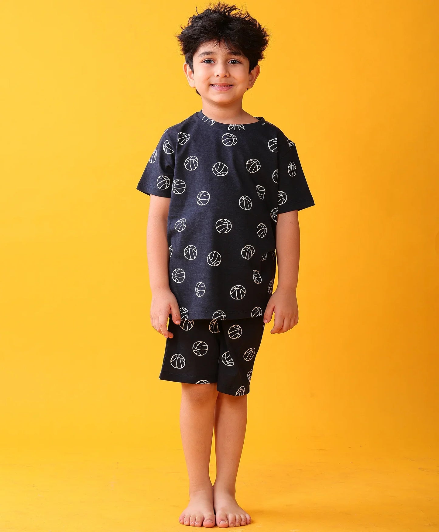 BASKETBALL BOYS SLEEPWEAR SHORTS SET - BLACK