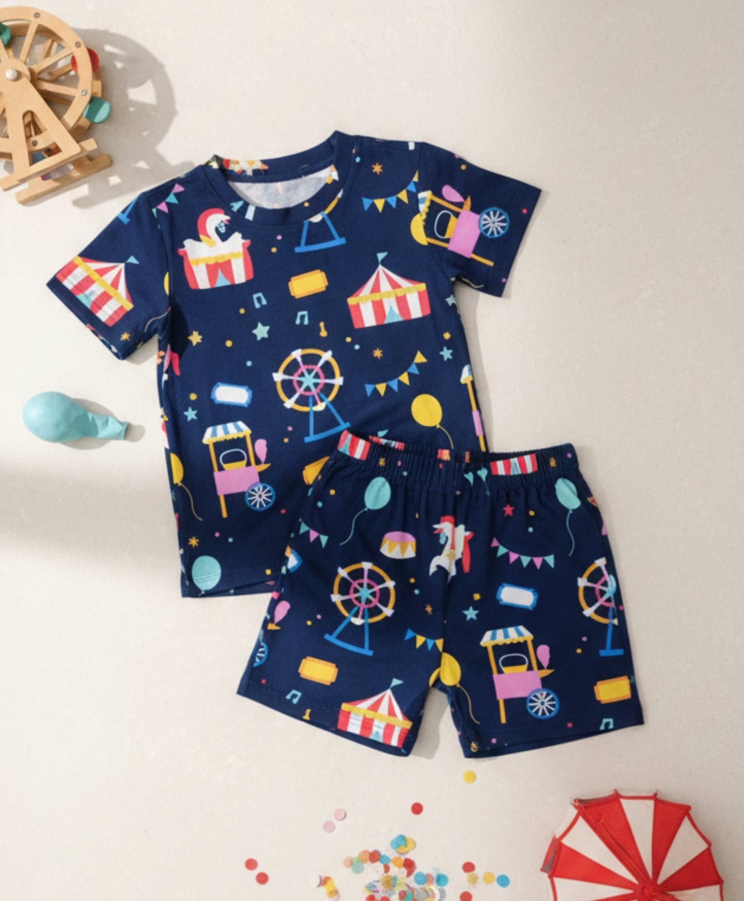 CARNIVAL CIRCUS SLEEPWEAR SHORTS SET - BLUE - Anthrilo