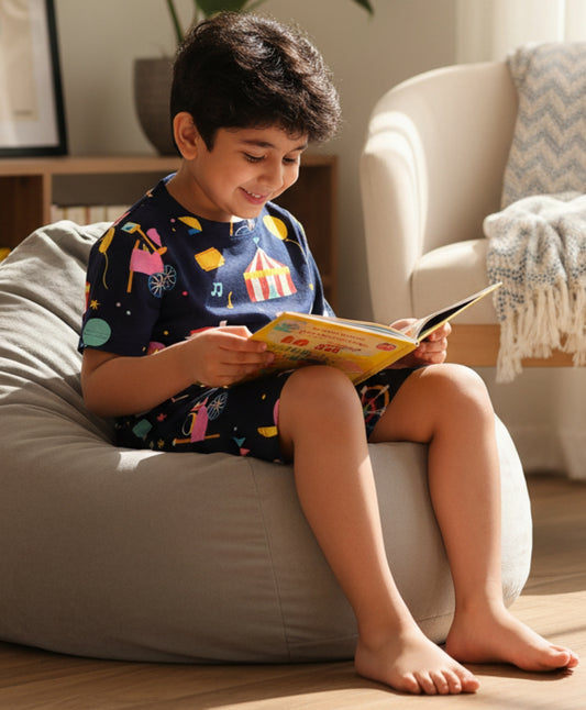 CARNIVAL CIRCUS SLEEPWEAR SHORTS SET - NAVY