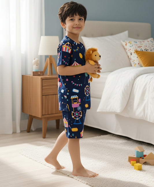CARNIVAL CIRCUS SLEEPWEAR SHORTS SET - BLUE - Anthrilo