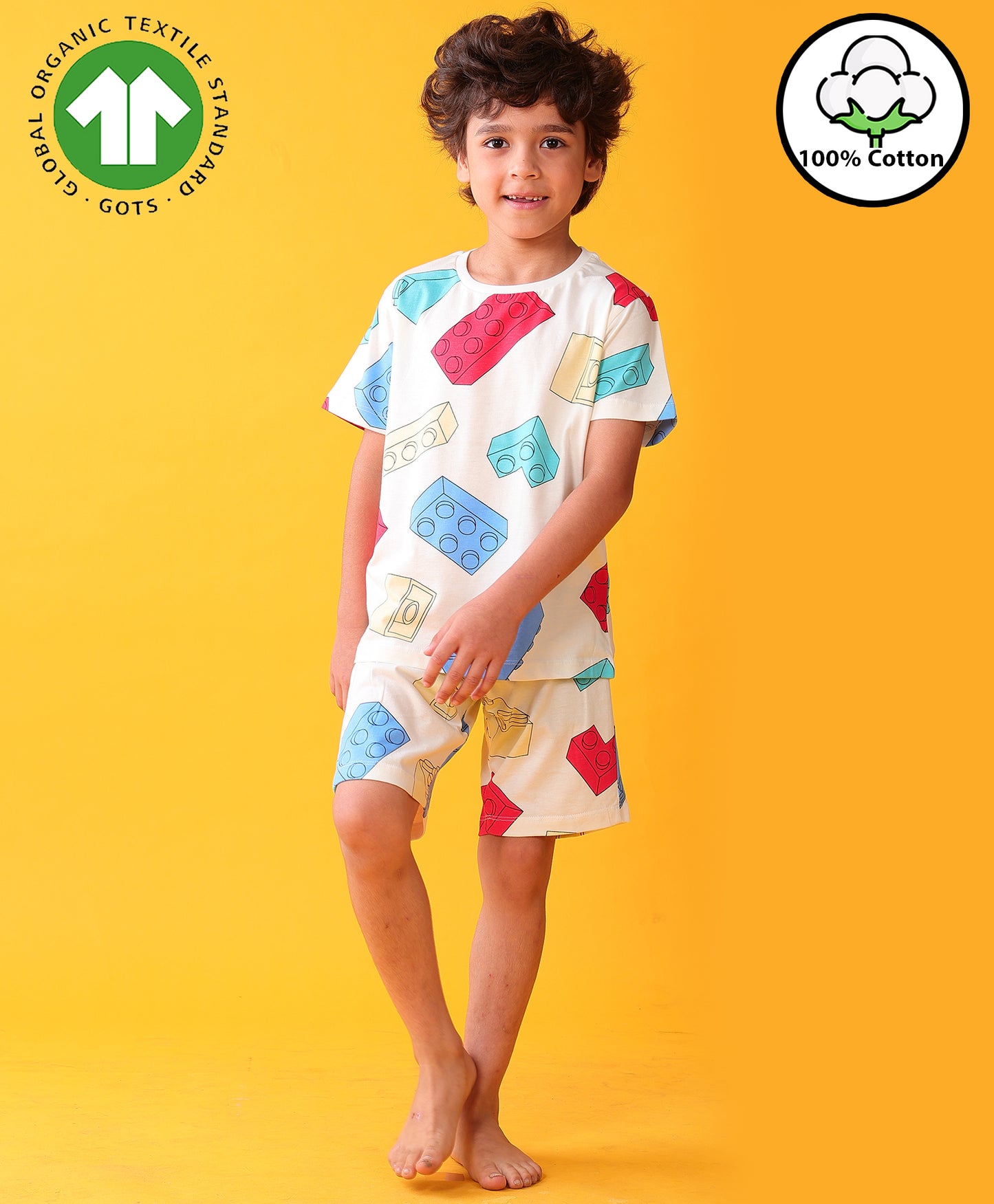 BUILDING BLOCKS SLEEPWEAR SHORTS SET - WHITE