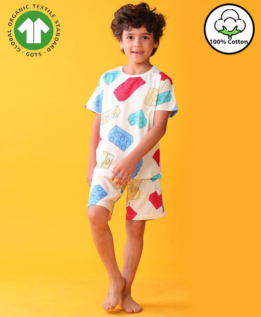 BUILDING BLOCKS SLEEPWEAR SHORTS SET - WHITE