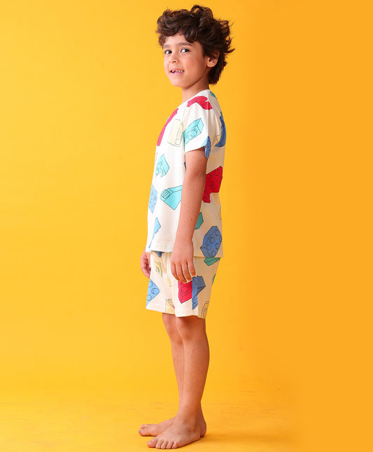 BUILDING BLOCKS SLEEPWEAR SHORTS SET - WHITE