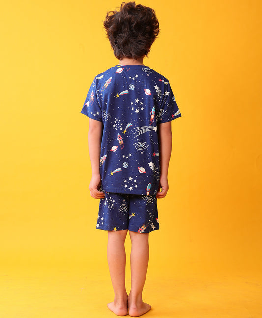 SOLAR SYSTEM DREAM SLEEPWEAR SHORTS SET - NAVY