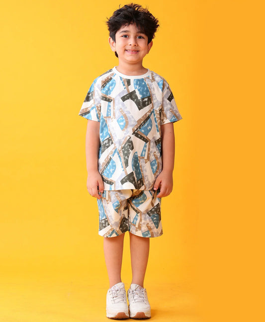 ZIG ZAG BRIGHT BLUE T-SHIRT SHORT SET - BLUE