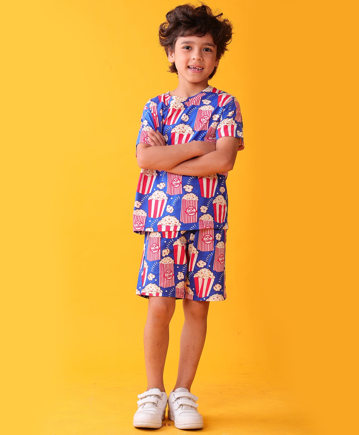 POPCORN BLUE MOVIE TIME T-SHIRT SHORT SET - BLUE