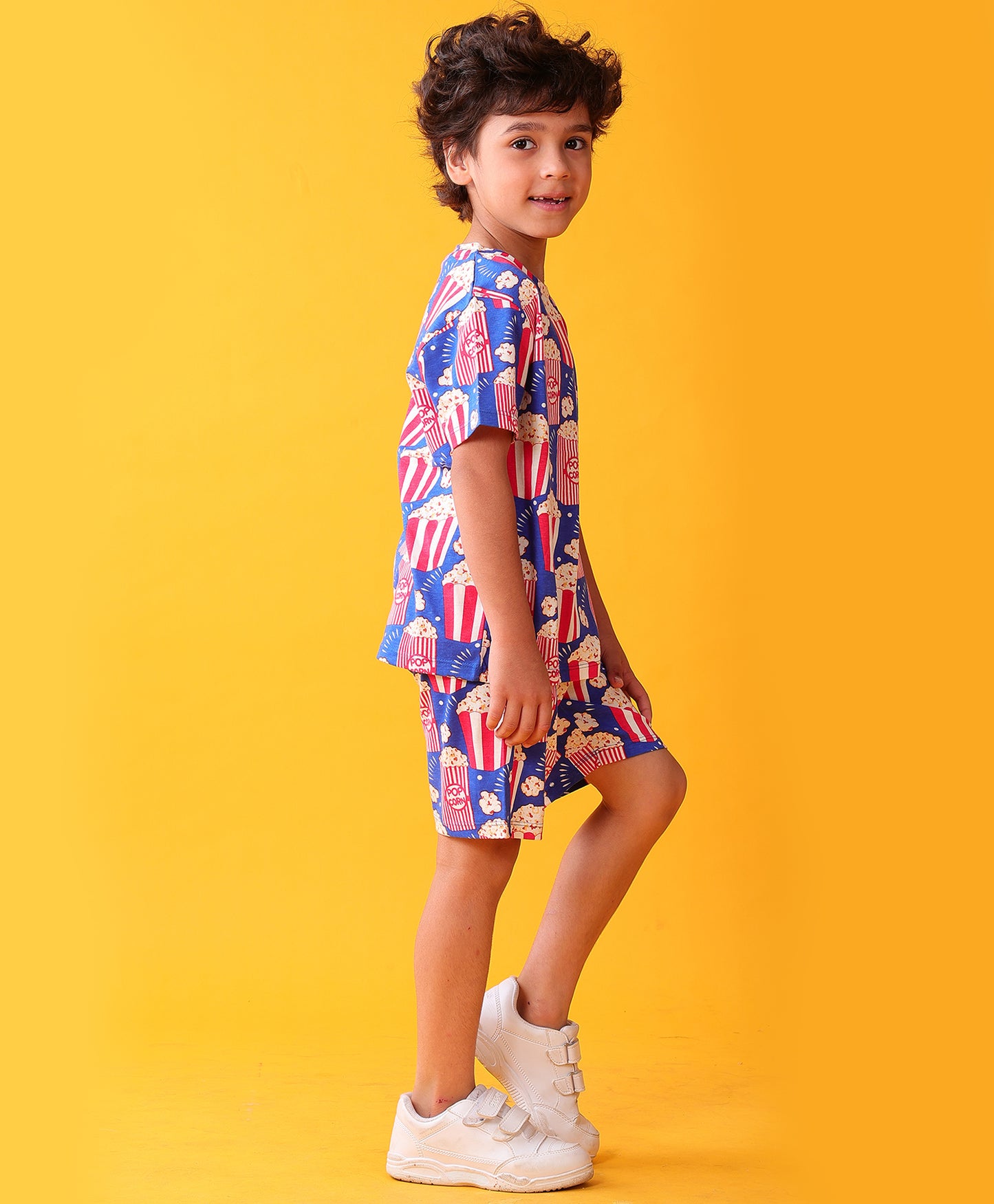 POPCORN BLUE MOVIE TIME T-SHIRT SHORT SET - BLUE