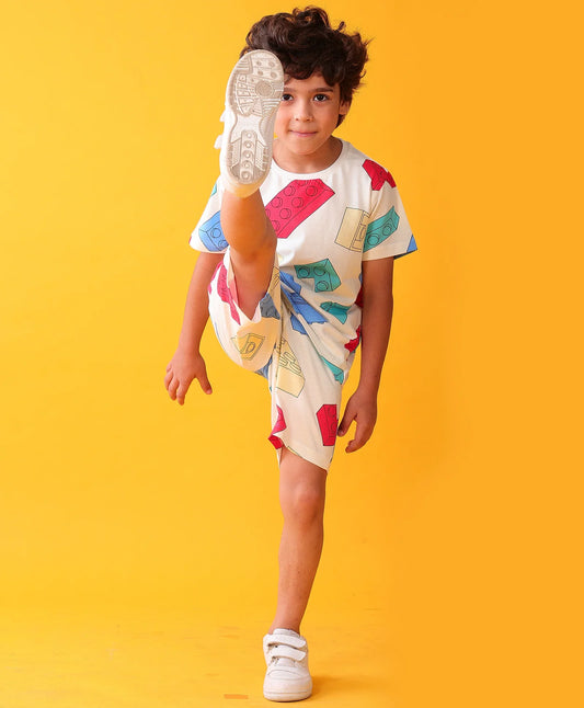 BLOCK BUILDER T-SHIRT SHORT SET - OFF WHITE