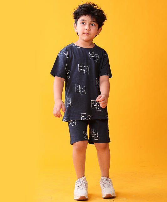 NUMBERS NAVY PLAYTIME T-SHIRT SHORT SET - NAVY